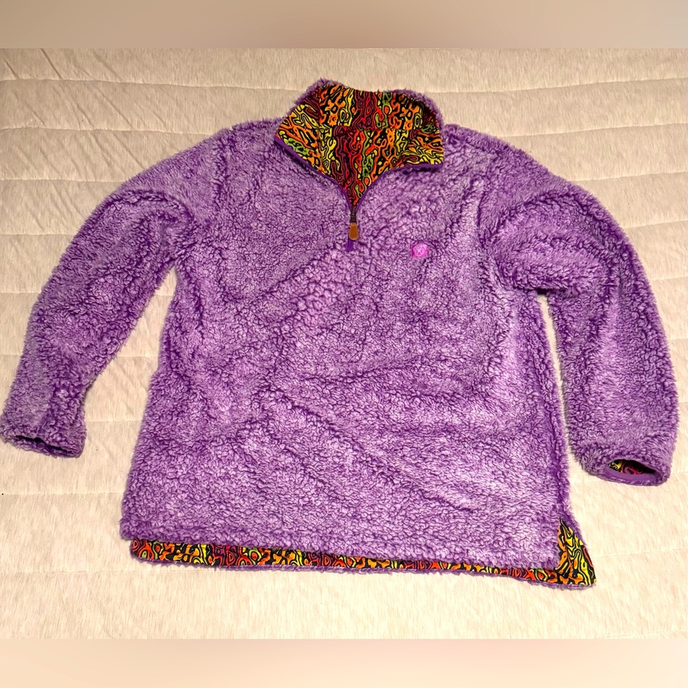 USA palm Purple Sherpa reversible quarter zip pullover